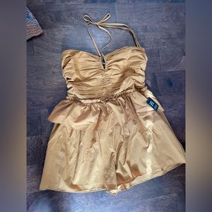 Halter Neck Tiered Pleated Poplin Romper Size Large